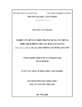 Nghiên cứu đề xuất biện pháp sử dụng côn trùng thiên địch phòng trừ sâu róm 4 túm lông hại thông tại tỉnh lạng sơn luận văn thạc sĩ