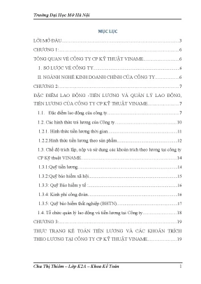 Tổ chức hạch toán tiền lương và các khoản trích theo lương tại công ty cp kỹ thuật viname