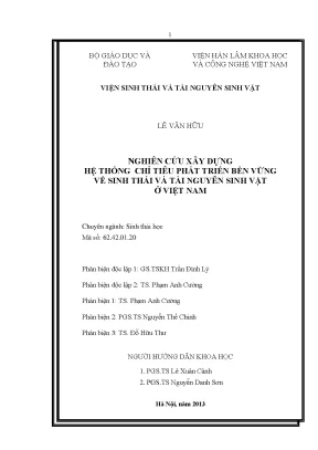 Luận án tiến sĩ nghiên cứu xây dựng hệ thống chỉ tiêu phát triển bền vững về sinh thái và tài nguyên sinh vật ở việt nam
