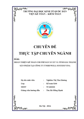 Hoàn thiện kế toán chi phí sản xuất và tính giá thành sản phẩm tại công ty tnhh well system vina