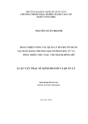 Hoàn thiện công tác quản lý rủi ro tín dụng tại ngân hàng thương mại cổ phần đầu tư và phát triển việt nam chi nhánh đông đô