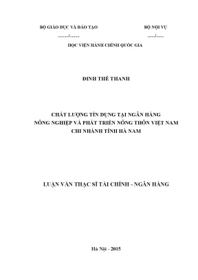 Chất lượng tín dụng tại ngân hàng nông nghiệp và phát triển nông thôn việt nam chi nhánh tỉnh hà nam