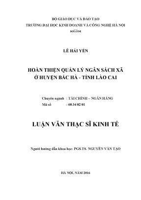 Hoàn thiện quản lý ngân sách xã ở huyện bắc hà tỉnh lào cai