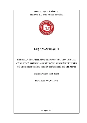 Các nhân tố ảnh hưởng đến ctv của các công ty cổ phần ngành bđs niêm yết trên sở giao dịch chứng khoán thành phố hồ chí minh luận văn thạc sĩ