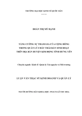 Tăng cường sự tham gia của cộng đồng trong quản lý chất thải rắn sinh hoạt trên địa bàn huyện kim động tỉnh hưng yên