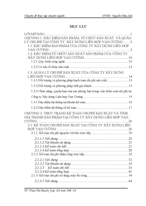 Oàn thiện kế toán chi phí sản xuất và tính giá thành sản phẩm tại công ty xây dựng liên hợp vạn cường