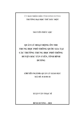 Luận văn thạc sĩ quản lý hoạt động ôn thi thpt quốc gia tại trường thpt huyện bắc tân uyên tỉnh bình dương