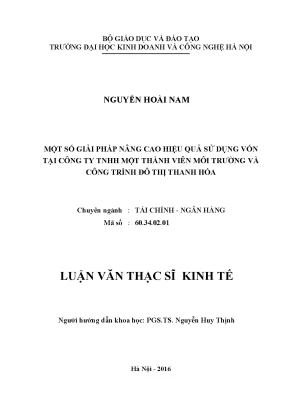 Một số giải pháp nâng cao hiệu quả sử dụng vốn tại công ty tnhh một thành viên môi trường và công trình đô thị thanh hóa
