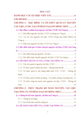 Hoàn thiện kế toán nguyên vật liệu ccdc tại công ty cổ phần falcon đồng trúc