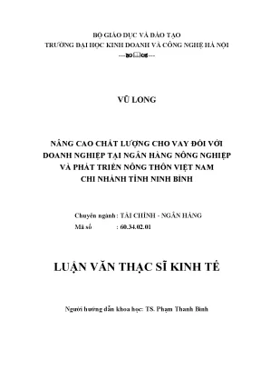Nâng cao chất lượng cho vay đối với doanh nghiệp tại ngân hàng nông nghiệp và phát triển nông thôn việt nam chi nhánh tỉnh ninh bình