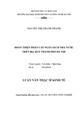 Hoàn thiện phân cấp ngân sách nhà nước trên địa bàn thành phố hà nội
