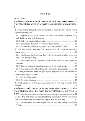 Tăng cường quản trị hoạt động dịch vụ tư vấn tài chính tại ngân hàng thương mại cổ phần á châu