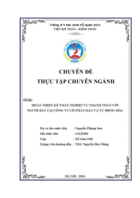 Hoàn thiện kế toán nghiệp vụ thanh toán với người bán tại công ty cổ phần hàn và tự động hóa