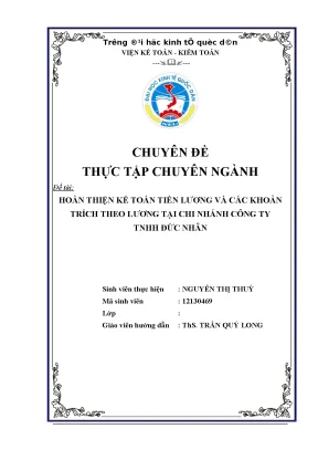 Hoàn thiện kế toán tiền lương và các khoản trích theo lương tại chi nhánh công ty tnhh đức nhân