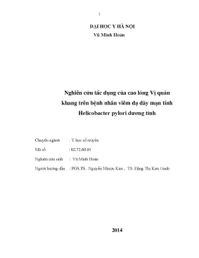 Luận án tiến sĩ nghiên cứu tác dụng của cao lỏng vị quản khang trên bệnh nhân viêm dạ dày mạn tính helicobacter pylori dương tính