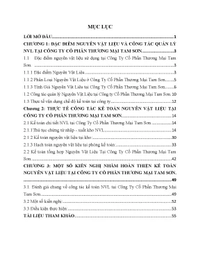 Tổ chức công tác kế toán nguyên vật liệu ở công ty cổ phần thương mại tam sơn