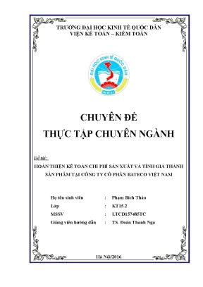 Hoàn thiện kế toán chi phí sản xuất và tính giá thành sản phẩm tại công ty cổ phần bateco việt nam