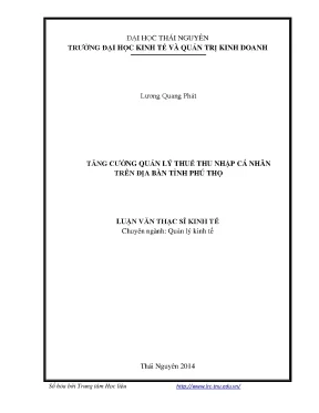 Luận văn thạc sĩ tăng cường quản lý thuế thu nhập cá nhân trên địa bàn tỉnh phú thọ