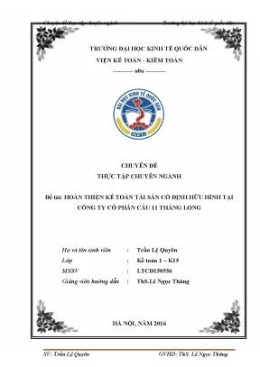 Hoàn thiện kế toán tài sản cố định hữu hình tại công ty cổ phần cầu 11 thăng long