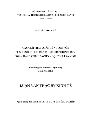 Các giải pháp quản lý nguồn vốn tín dụng ưu đãi của chính phủ thông qua ngân hàng chính sách xã hội tỉnh trà vinh