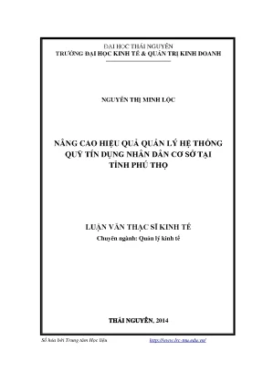 Luận văn thạc sĩ nâng cao hiệu quả quản lý hệ thống quỹ tín dụng nhân dân cơ sở tại tỉnh phú thọ