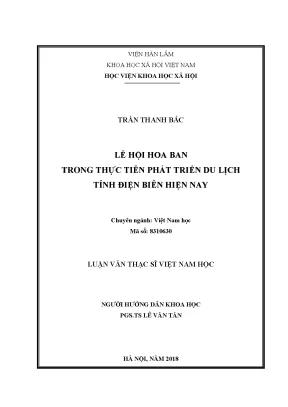 Luận văn thạc sĩ lễ hội hoa ban trong thực tiễn phát triển du lịch tỉnh điện biên hiện nay