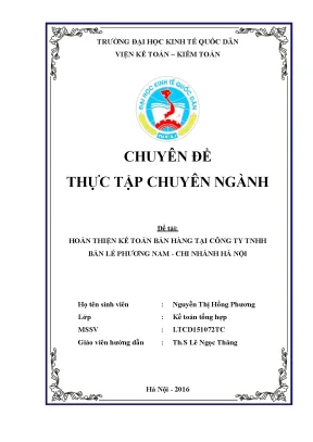 Hoàn thiện kế toán bán hàng tại công ty tnhh bán lẻ phương nam chi nhánh hà nội