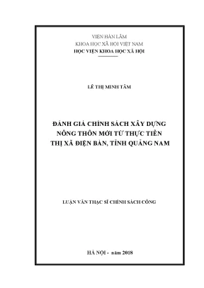 Luận văn thạc sĩ đánh giá chính sách xây dựng nông thôn mới từ thực tiễn thị xã điện bàn tỉnh quảng nam