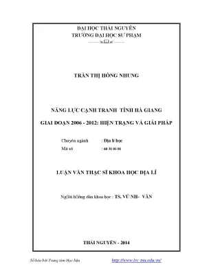 Luận văn thạc sĩ năng lực cạnh tranh tỉnh hà giang giai đoạn 20062012 hiện trạng và giải pháp