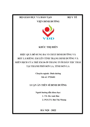 Luận án hiệu quả bổ sung đa vi chất dinh dưỡng và bột lá riềng ấm lên tình trạng dinh dưỡng và miễn dịch của trẻ em 36 59 tháng tuổi dân tộc thái tại thành phố sơn la tỉnh sơn la