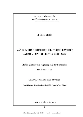 Luận văn thạc sĩ vận dụng dạy học khám phá trong dạy học các quy luật di truyền sinh học 9