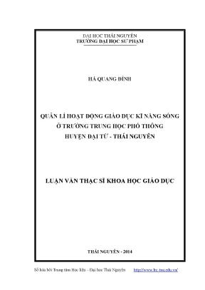 Luận văn thạc sĩ quản lý hoạt động giáo dục kỹ năng sống ở trường trung học phổ thông huyện đại từ thái nguyên