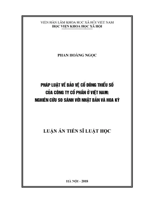 Luận án tiến sĩ pháp luật về bảo vệ cổ đông thiểu số của công ty cổ phần ở việt nam nghiên cứu so sánh với nhật bản và hoa kỳ