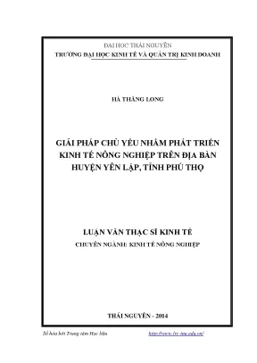 Luận văn thạc sĩ giải pháp chủ yếu nhằm phát triển kinh tế nông nghiệp trên địa bàn huyện yên lập tỉnh phú thọ