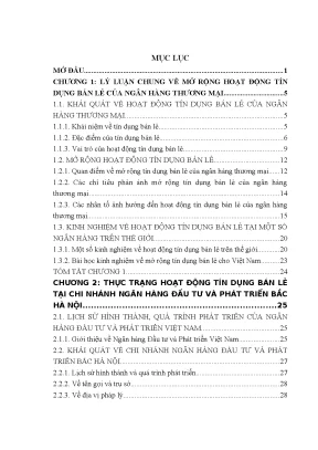 Mở rộng hoạt động tín dụng bán lẻ tại chi nhánh ngân hàng đầu tư và phát triển bắc hà nội