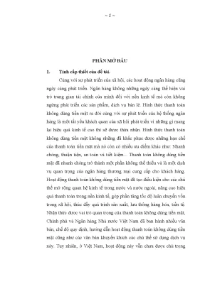 Phát triển hoạt động thanh toán không dùng tiền mặt tại chi nhánh ngân hàng đầu tư và phát triển đông đô 1