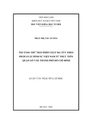 Luận văn thạc sĩ tội tàng trữ trái phép chất ma tuý theo pháp luật hình sự việt nam từ thực tiễn quận gò vấp thành phố hồ chí minh