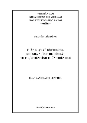 Luận văn thạc sĩ pháp luật về bồi thường khi nhà nước thu hồi đất từ thực tiễn tỉnh thừa thiên huế