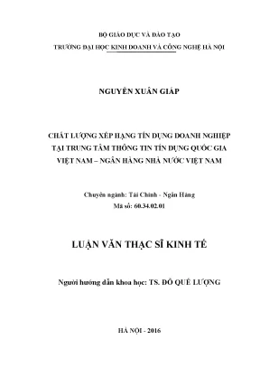 Chất lượng xếp hạng tín dụng doanh nghiệp tại trung tâm thông tin tín dụng quốc gia việt nam ngân hàng nhà nước việt nam