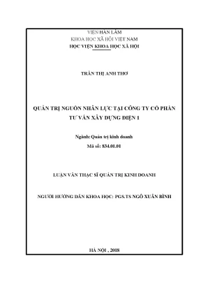 Luận văn thạc sĩ quản trị nguồn nhân lực tại công ty cổ phần tư vấn xây dựng điện 1