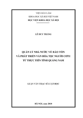 Luận văn thạc sĩ quản lý nhà nước về bảo tồn và phát triển văn hóa tộc người cơtu từ thực tiễn tỉnh quảng nam
