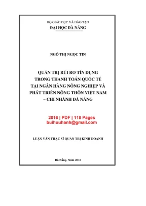 Luận văn thạc sĩ quản trị kinh doanh quản trị rủi ro tín dụng trong thanh toán quốc tế tại ngân hàng nông nghiệp và phát triển nông thôn việt nam chi nhánh đà nẵng