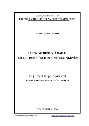 Luận văn thạc sĩ nâng cao hiệu quả đầu tư hỗ trợ phụ nữ nghèo tỉnh thái nguyên