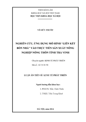 Luận án tiến sĩ nghiên cứu ứng dụng mô hình liên kết bốn nhà vào thực tiễn sản xuất nông nghiệp tỉnh trà vinh