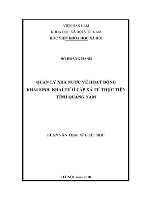 Luận văn thạc sĩ quản lý nhà nước về hoạt động khai sinh khai tử ở cấp xã từ thực tiễn tỉnh quảng nam