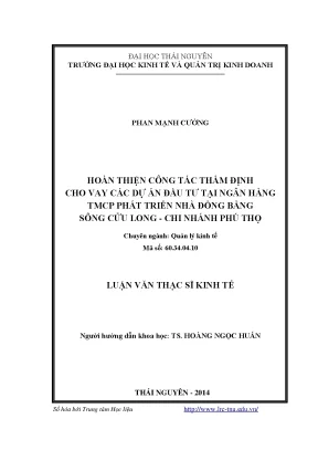 Luận văn thạc sĩ hoàn thiện công tác thẩm định cho vay các dự án đầu tư tại ngân hàng tmcp phát triển nhà đồng bằng sông cửu long chi nhánh phú thọ