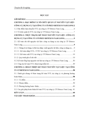 Thực trạng về công tác kế toán nguyên vật liệu công cụ dụng cụ tại công ty cp bitexco nam long