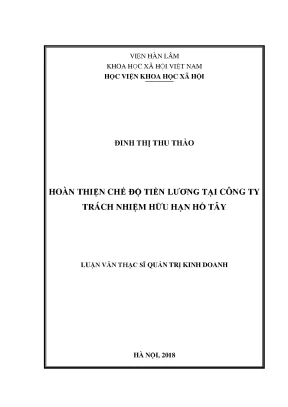 Luận văn thạc sĩ hoàn thiện chế độ tiền lương tại công ty trách nhiệm hữu hạn hồ tây