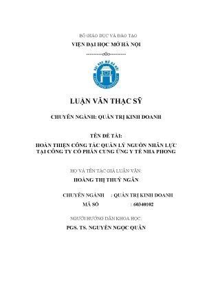 Hoàn thiện công tác quản lý nguồn nhân lực tại công ty cổ phấn cung ứng y tế nha phong