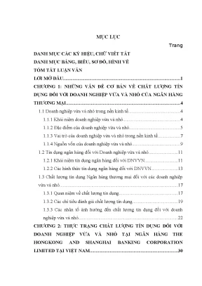 Giải pháp nâng cao chất lượng tín dụng đối với doanh nghiệp vừa và nhỏ của chi nhánh ngân hàng the hongkong and shanghai banking corporation limited tại việt nam